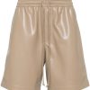 Men's Beige Leather Shorts with Elastic Waistband